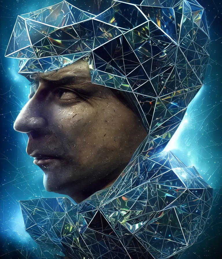 Image similar to front!!! shot of a court jester!!! character, mesmerizing fractal hypercubes, platinum cracked, dark holography!!!, future, metallic galactic, crystalline edges, polygonal, elegant, highly detailed, centered, (((artstation, concept art, jagged, sharp focus, artgerm, Tomasz Alen Kopera, Peter Mohrbacher, donato giancola, Joseph Christian Leyendecker, WLOP, Boris Vallejo))), ((raytracing)), mugshot!!!!!, ugly!!!!!!, octane render, nvidia raytracing demo, octane render, nvidia raytracing demo, octane render, nvidia raytracing demo, 8K