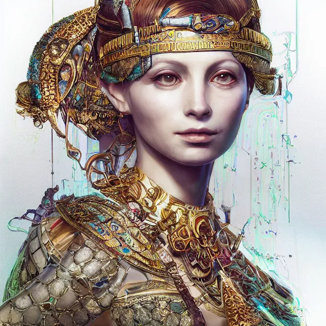 Image similar to the portrait of the cleopatra personified as charlotte de witte, absurdly beautiful, graceful, elegant, sophisticated, young woman, an ultrafine hyperdetailed illustration by kim jung gi, irakli nadar, intricate linework, bright colors, octopath traveler, final fantasy, unreal engine 5 highly rendered, global illumination, radiant light, detailed and intricate environment