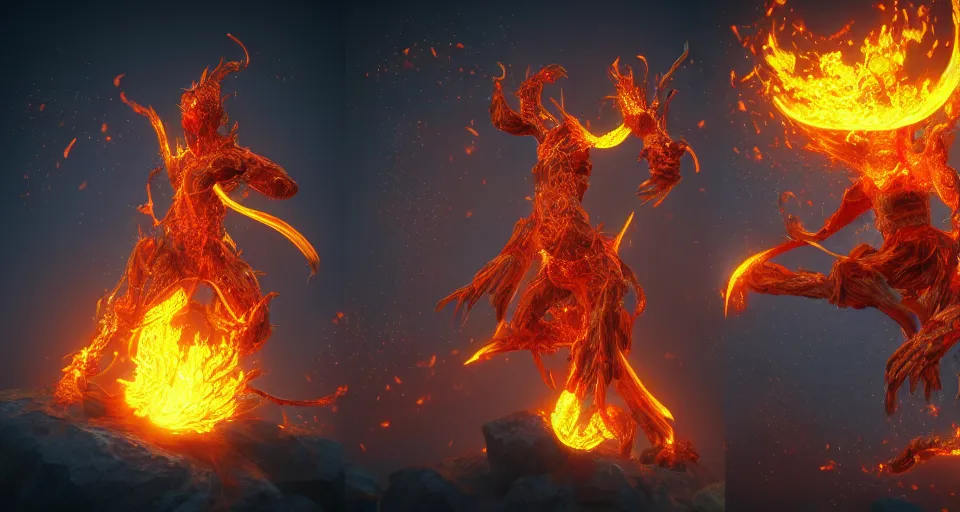 Image similar to fire wielding elemental being, character concept, hyper detailed, fractal, ray tracing, 4 k