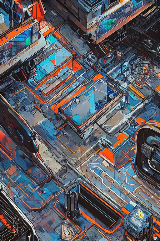 Image similar to cyberpunk mech tiled floor, aerial one point perspective, high details, line art,, ultra detailed, digital art, 8 k, character, realistic, portrait, hyperrealistic