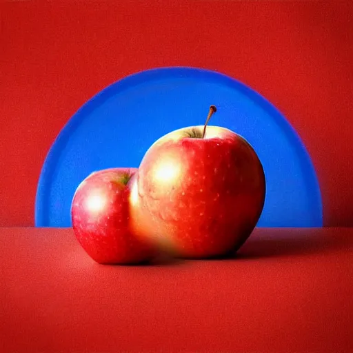 Image similar to a red apple on a blue table, droste effect