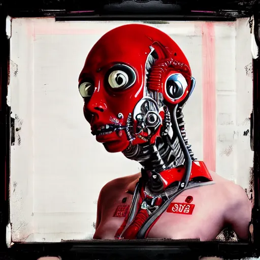 Image similar to An Alien Robot Naughty Nurse, facial tattoos, rubber uniform, artists portrait, biomechanical, Emergency Room, fantasy, Red Cross, highly detailed, digital painting, concept art, sharp focus, depth of field blur, photography by Annie Liebowitz.