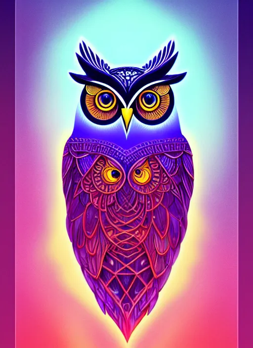 Image similar to symmetry!! product render poster vivid colors divine proportion owl, 神 圣, glowing fog intricate, elegant, highly detailed, digital painting, artstation, concept art, smooth, sharp focus, illustration,