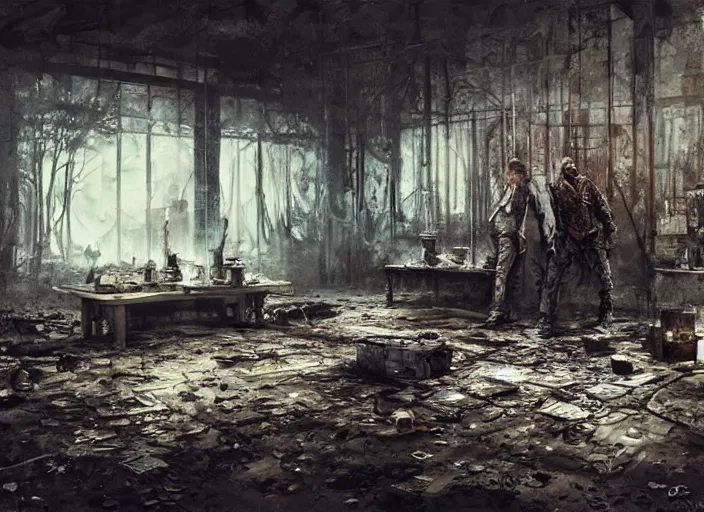 Prompt: crime scene, jpeg artefacts on canvas, by seb mckinnon and james gurney and greg rutkowski, highly detailed, hdr