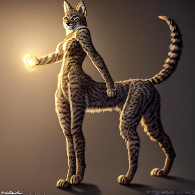 Image similar to the full body of anthropomorphic lynx fursona from behind wearing a steampunk suit as unimaginably beautiful, gorgeous, elegant, young woman with lynx head, an ultrafine hyperdetailed illustration by furaffinity, intricate linework, white fur, unreal engine 5 highly rendered, global illumination, radiant light, detailed and intricate environment