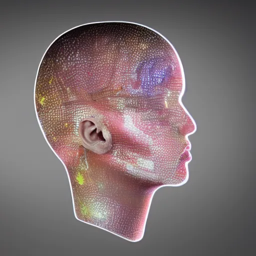 Prompt: a head made out of software floating in space, surreal, hyperrealistic, dramatic lighting