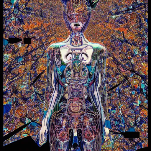 Image similar to shintaro kago yoji shinkawa and victo ngai godmachine psychedelic deepdream gravely heavenly cellular human body apophasis glorious energy of the sun cybernetic organism of pure energy and light synthetic emotional symposium of death