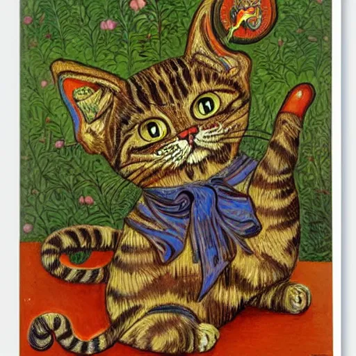 Image similar to a cat mind - controlling a mouse, louis wain, fantasy art