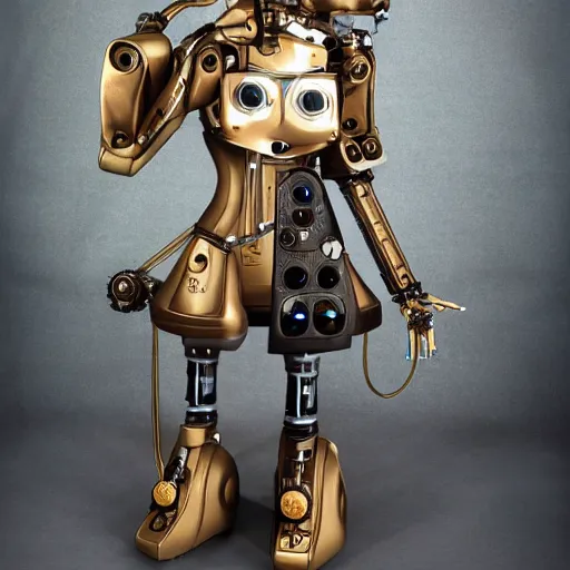 Prompt: cyberpunk, steampunk Hermione robot. Hermione granger robot with large mechanical joints and glowing eyes.