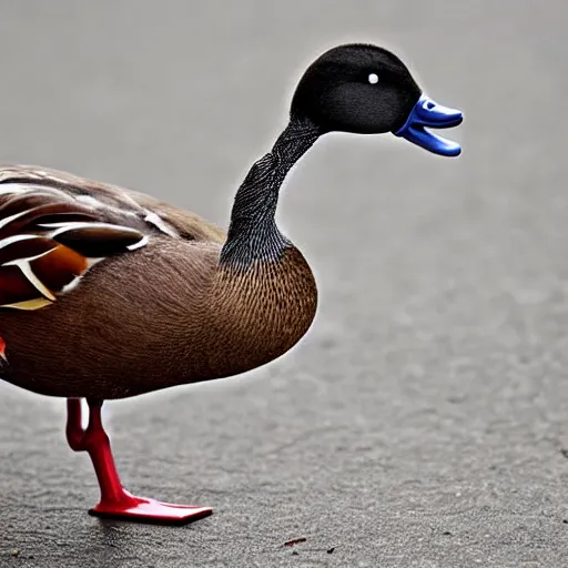 Image similar to A high detail closeup shot of a duck wearing a suit