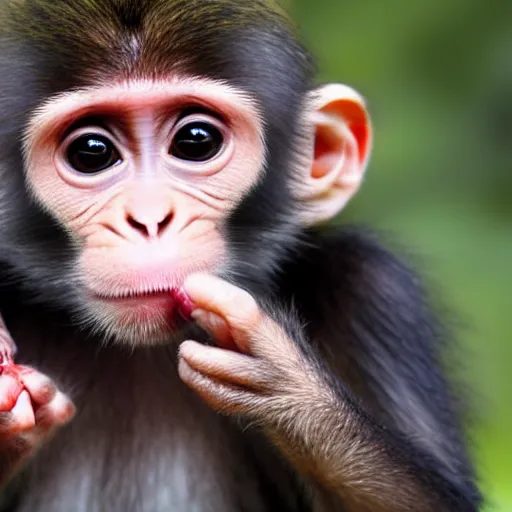Image similar to cute baby monkey drinking juice, 4k, realistic photo