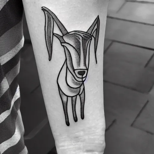 Image similar to a detailed tattoo outline of a goat !with a churro in its mouth!, 4k, illustration, sharp focus