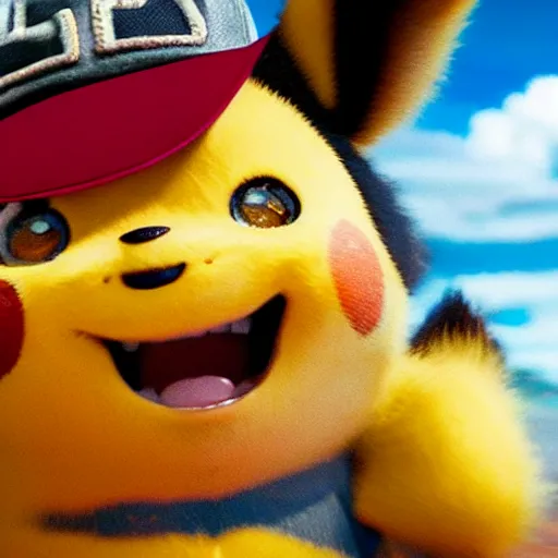 Image similar to a film still of luffy in detective pikachu