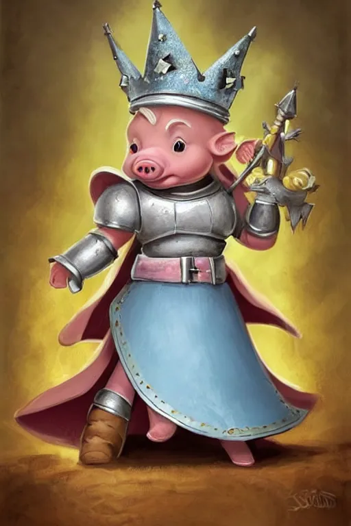 Image similar to cute little cartoonish anthropomorphic piglet knight princess wearing a cape and a crown, caricature, tiny, small, miniature pig, baby animal, short, pale blue armor, cute and adorable, pretty, beautiful, DnD character art portrait, matte fantasy painting, DeviantArt Artstation, by Jason Felix by Steve Argyle by Tyler Jacobson by Peter Mohrbacher, cinematic lighting