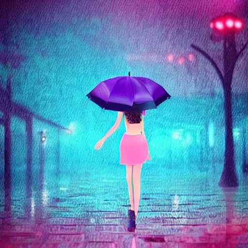 Image similar to rain, pattern, retrowave, umbrella, girl