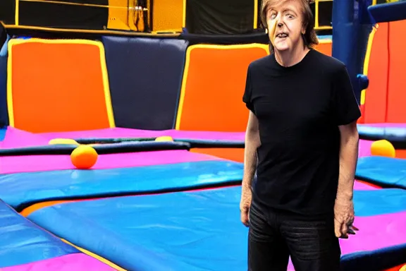 Image similar to paul mccartney at a trampoline park