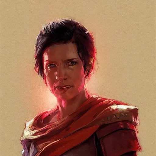 Prompt: portrait of a man by greg rutkowski, royalti jedi knigh, short black hair, star wars expanded universe, she is about 5 0 years old, elegant, prideful, wearing red jedi armor, highly detailed portrait, digital painting, artstation, concept art, smooth, sharp foccus ilustration, artstation hq