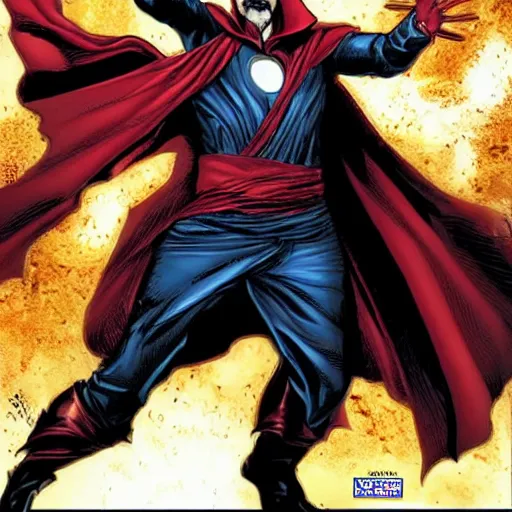 Image similar to Portrait of doctor strange in Iron man's armor, graphic novel, art by Ardian Syaf