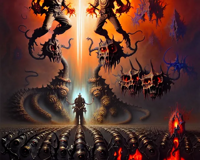 Image similar to the army of darkness and hell, fantasy character portrait made of fractals facing each other, ultra realistic, wide angle, intricate details, the fifth element artifacts, highly detailed by peter mohrbacher, hajime sorayama, wayne barlowe, boris vallejo, aaron horkey, gaston bussiere, craig mullins