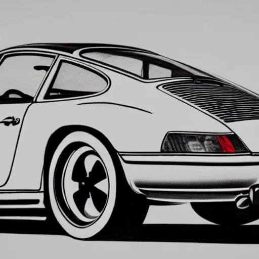 Prompt: black and white pencil sketch of a porsche 9 1 1 9 6 4 carrera 2 rear, studio lighting, photorealistic, 4 k