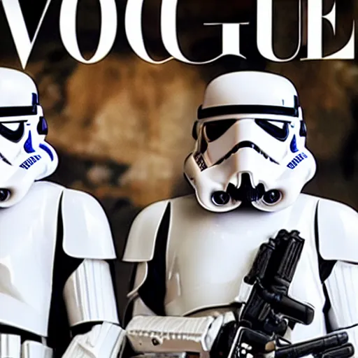 Image similar to stormtroopers in gyaru fashion on the cover of vogue, fashion photography, highly detailed