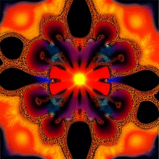 Image similar to volcanic eruption in the style of kanagawa, mandala, fractal, infinity