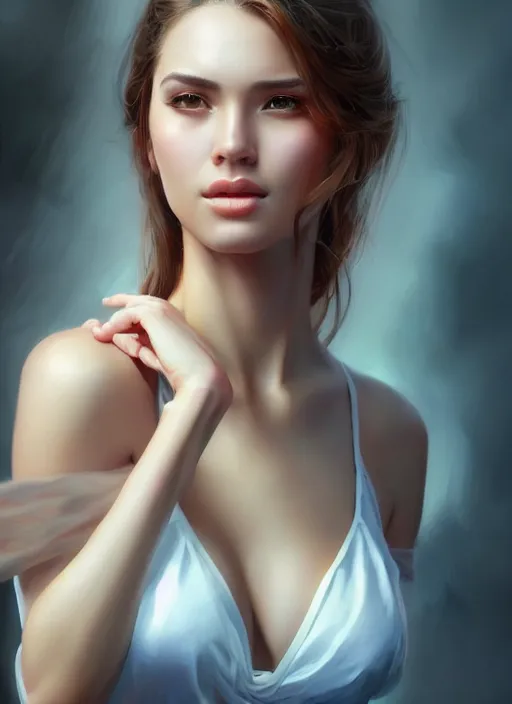 Image similar to photo of a gorgeous young woman in the style of stefan kostic, realistic, sharp focus, 8k high definition, insanely detailed, intricate, elegant, art by stanley lau and artgerm