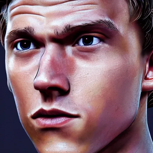 Image similar to tom holland close up face, photorealistic