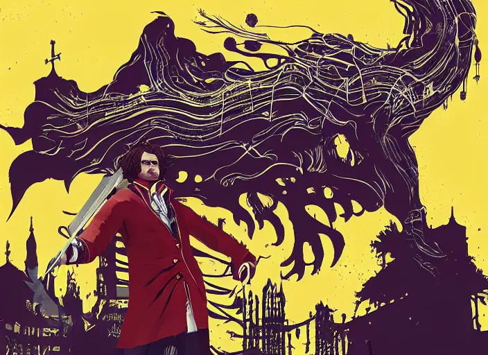 Prompt: beethoven, bloodborne kingdom in gta v by android jones and petros afshar, tom whalen, james gilleard