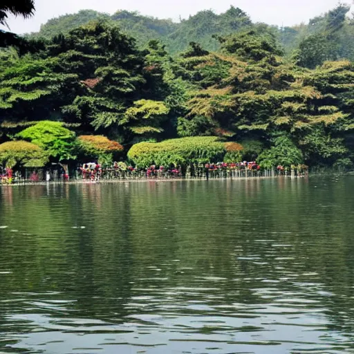 Prompt: west lake in hangzhou in the garden of words style