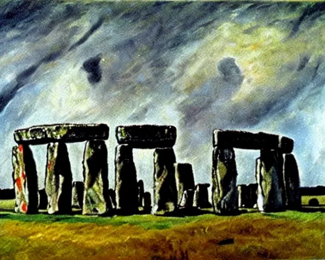 Image similar to Painting of Stonehenge by Jackson Pollock