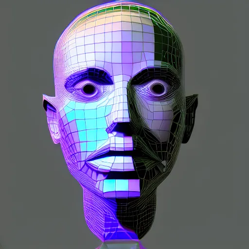 Image similar to a 3d human head made up of shiny holograms