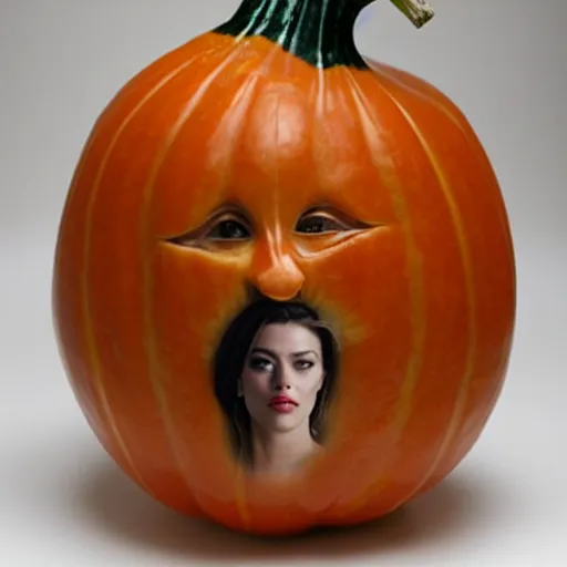 Image similar to gourd with face of amber heard hybrid intercross mix as a gourd