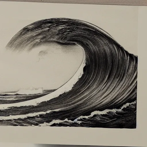 Prompt: an beautiful painting of one single hawaiian wave painted by albrecht durer, monochromatic color scheme, high detail, breathtaking wave, lineart!, line art, soft colors, simplicity, charcoal drawing