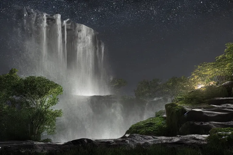 Prompt: A waterfall that is made up of stars. Cinematic lighting. Photorealism.