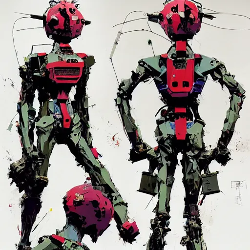 Prompt: Detailed, instruct, Evangelion Unit 01 by Ashley Wood, Jamie Hewlett, Bill Sienkiewicz, character design, concept art