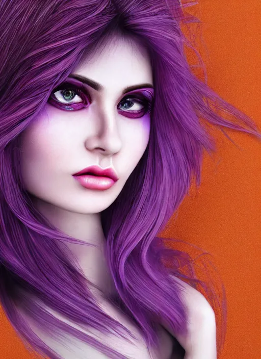 Image similar to photorealistic 3 0 0 0 one eye cyclope beautiful female with purple hair portrait photography feroflex photorealistic studio lighting ektachrome detailed intricate face details, ultradetails, beautiful face, realistic shaded perfect face, extremely fine details