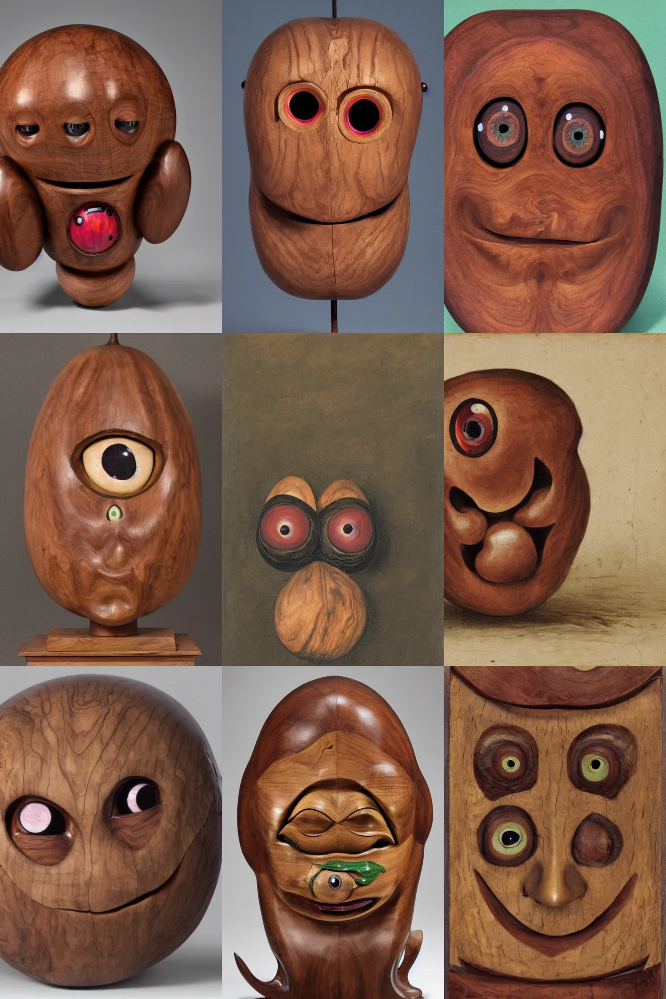 Prompt: a large walnut with two eyes and a mouth looks with condemnation, colourful