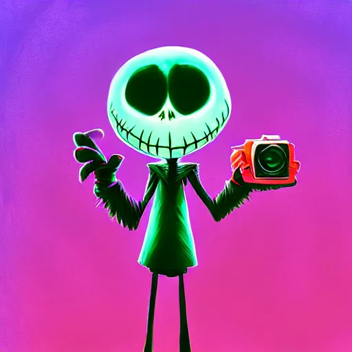 Image similar to curled perspective digital art of a cute smiling grandpa with a photo camera by anton fadeev from nightmare before christmas