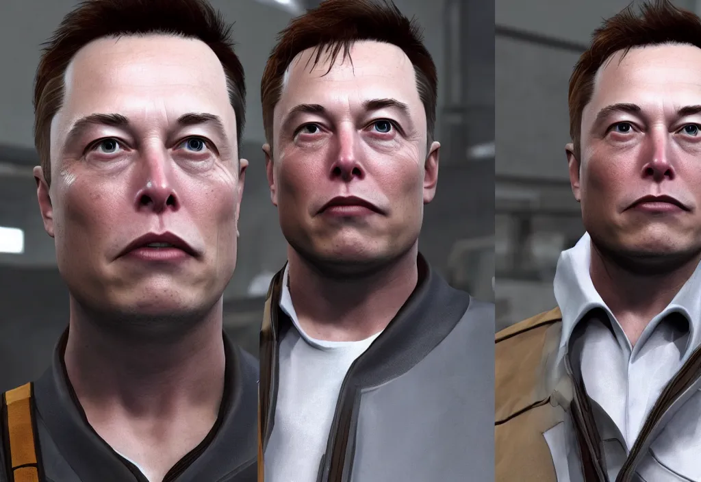 Image similar to elon musk in half life, elon musk in the video game half life, gameplay screenshot, close up, 3 d rendering. unreal engine. amazing likeness. very detailed.