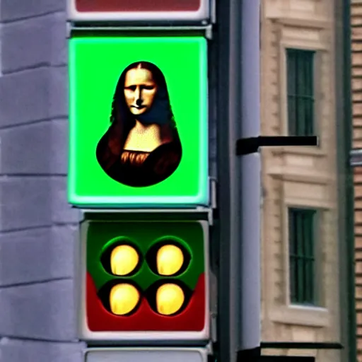 Image similar to traffic lights with the mona lisa in them