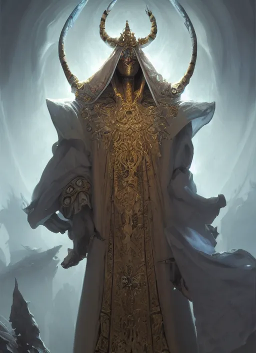 Prompt: slender high priest with dark and white and robe with golden elements, subsurface scattering, by jesper ejsing, justin gerard, tomasz alen kopera, cgsociety and fenghua zhong, highly detailed, rim light, cinematic lighting, illustration, art, octane render, very coherent, cinematic, hyper realism, high detail, octane render, 8 k