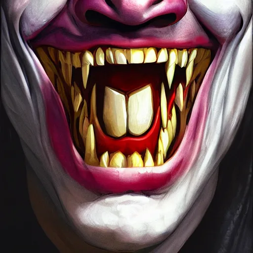 Image similar to the joker wearing the dark knight mask, snarling teeth, digital painting, amazing detail, art station, cgsociety