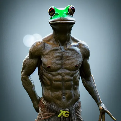 Image similar to a hyper real comic book style portait painting of a statue made of water of a frog, unreal 5, hyperrealistic, octane render, cosplay, rpg portrait, dynamic lighting