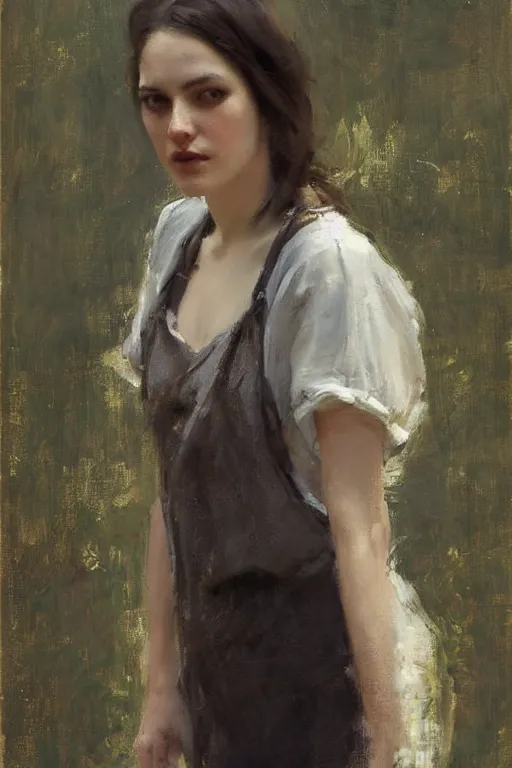 Image similar to Richard Schmid and Jeremy Lipking full length portrait painting of a young beautiful woman