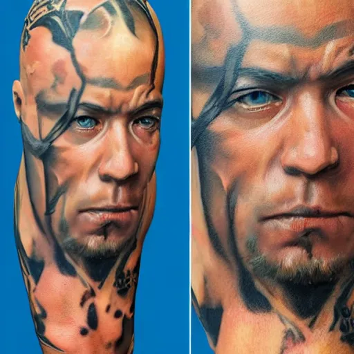 Image similar to A head-on detailed oil portrait of muscular martial artist with orchid tattoos on his arm by greg rutkowski and artgerm, trending on artstation