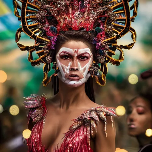 Prompt: photography of brazilian carnaval queen by istvan sandorfi & thomas eakes & xiang duan, perfect facial symmetry, dim volumetric cinematic lighting, 8 k, post - processing, extremely hyper - detailed, intricate, epic composition, masterpiece, stunning,