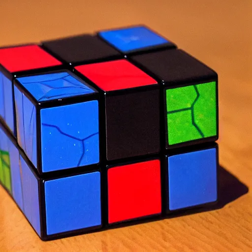 Prompt: A rubiks cube, having galaxies on its surface