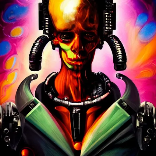 Prompt: a fine portrait of a psycho cyborg punk, distopic cosmic art, cry engine, 16K