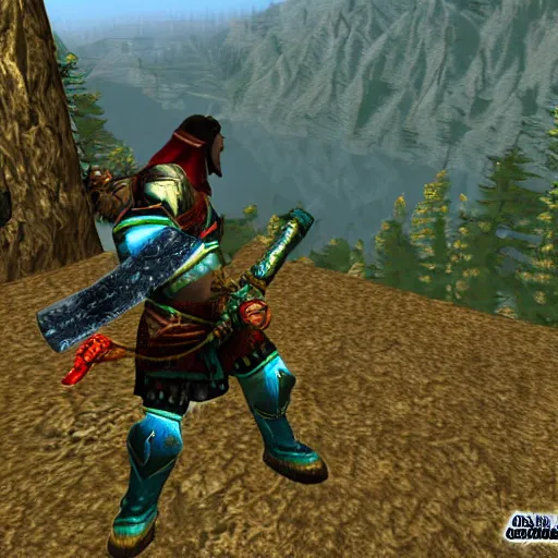 Image similar to metin 2 warrior hiking in the mountains